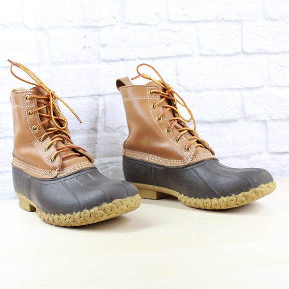 LL BEAN 8" Unlined Duck Boots Brown Leather USA Ma - Picture 3 of 9
